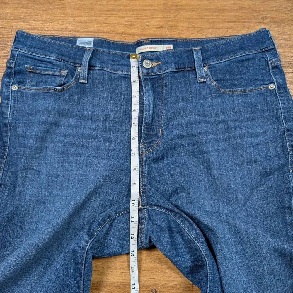Levis Classic Bootcut Jeans Womens 16W Blue Mid Rise Dark Wash Stretch Denim